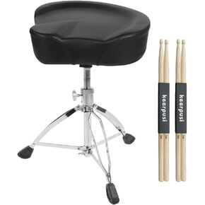 Heavy Duty Drum Throne with Two Drumsticks, Motorcycle Style Drum Seat, Widened Drum Chair with Upgraded Materials, Height Adjustable Padded Stool, Double Braced