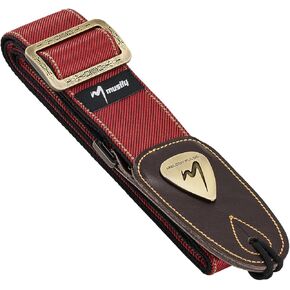 Guitar Strap, Discover Unrivaled Comfort with Premium Denim & Cotton for Bass, Acoustic & Electric Guitars - Durable Double-Layer Leather Ends & Eye-Catching Metal Embossed Logo! (Black)