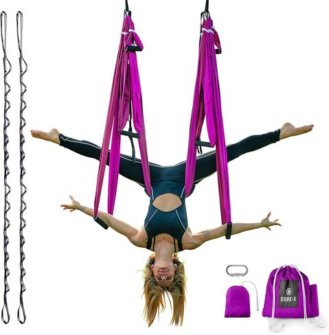 Core X - Heavy Duty & UV Protected Fabric Aerial Yoga Swing Workout Equipment for Strength & Balance - Home Gym Yoga Swing Set with Extra Long Daisy Chains for the Outdoors in Saudi Arabia
