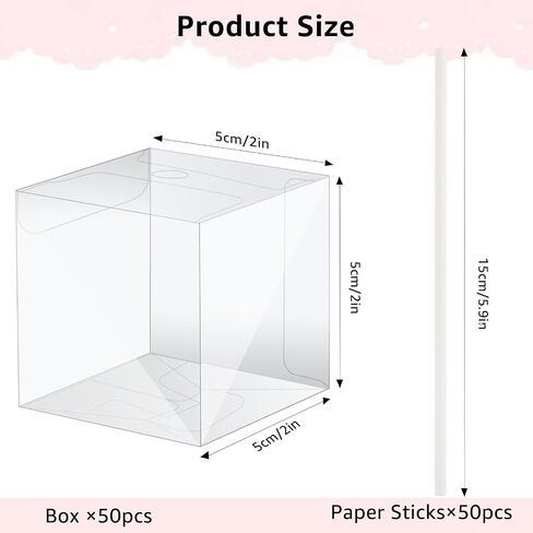 50 Set Cake Pop Boxes with Paper Sticks Kit: Clear Gift Container with Holes for Candy, Macaron, Chocolates, Lollipop Packaging, Mini Plastic Treat Wrapping for Wedding Party Birthday Christmas in Kuwait