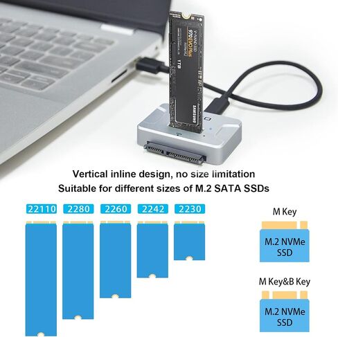 M.2 SATA/NVMe to USB Docking Station,Hard Drive Reader Adapter, External M.2 SSD Enclosure for M.2 PCIe NVMe and SATA SSDs, Compatible with SATA III HDD/SSD (M.2 SATA/NVMe/SD Read) in Saudi Arabia