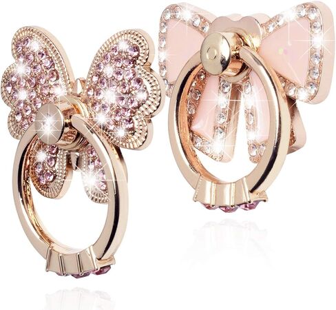 Finger Ring Stand, 2 Pack Luxury Glitter Diamond Universal Metal Smartphone Finger Ring Grip Holder Kickstand for iPhone/iPad/Samsung/HTC/Nokia/Cellphones/Tablet,Round[White+Pink] in Saudi Arabia