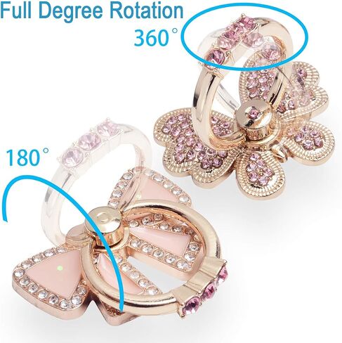 Finger Ring Stand, 2 Pack Luxury Glitter Diamond Universal Metal Smartphone Finger Ring Grip Holder Kickstand for iPhone/iPad/Samsung/HTC/Nokia/Cellphones/Tablet,Round[White+Pink] in Saudi Arabia