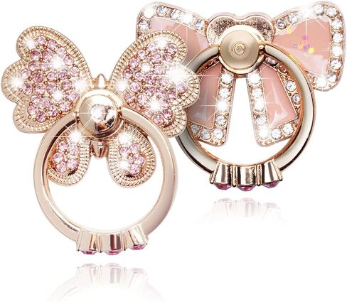 Finger Ring Stand, 2 Pack Luxury Glitter Diamond Universal Metal Smartphone Finger Ring Grip Holder Kickstand for iPhone/iPad/Samsung/HTC/Nokia/Cellphones/Tablet,Round[White+Pink] in Saudi Arabia