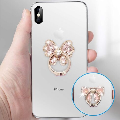 Finger Ring Stand, 2 Pack Luxury Glitter Diamond Universal Metal Smartphone Finger Ring Grip Holder Kickstand for iPhone/iPad/Samsung/HTC/Nokia/Cellphones/Tablet,Round[White+Pink] in Saudi Arabia
