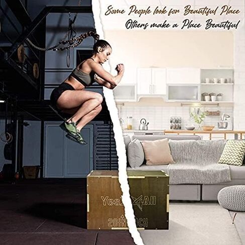 صندوق Plyo الخشبي من Yes4All - عتيق - إسبرسو - 16 × 14 × 12 + حزام حلقة المقاومة in Kuwait