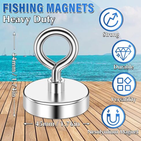Fishing Magnet, 700 lbs Strong Heavy Duty Magnet with Hooks | Strong Magnets, 3 in Diameter, Single-Sided Design for Tool Room, Hanging Heavy Items, Fishing in Saudi Arabia