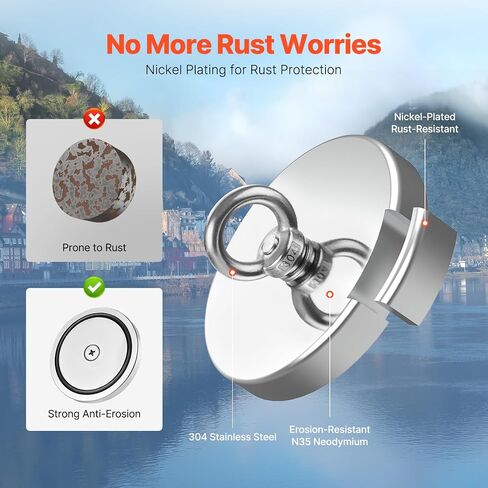 VEVOR Fishing Magnet, 1000 LBS Pulling Force Super Strong Neodymium Fishing Magnet with Lifting Eye-Bolt, 2.72in Rare Earth Magnet for Retrieving in River, Magnetic Fishing, Heavy Hanging in Saudi Arabia