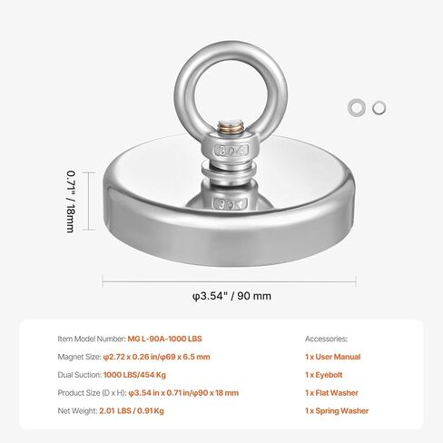 VEVOR Fishing Magnet, 1000 LBS Pulling Force Super Strong Neodymium Fishing Magnet with Lifting Eye-Bolt, 2.72in Rare Earth Magnet for Retrieving in River, Magnetic Fishing, Heavy Hanging in Saudi Arabia