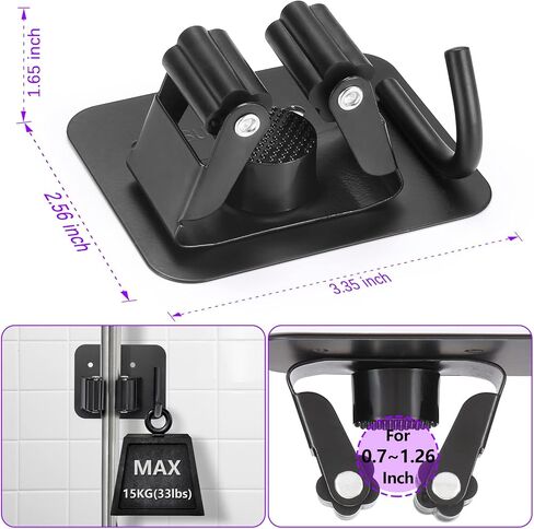 Stainless Steel Broom Holder, Heavy Duty, Rust Resistant, 4 Gripper Positions with 4 Hooks, Black in Saudi Arabia