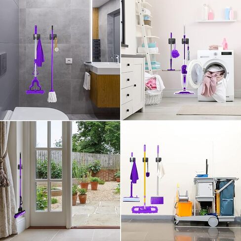 Stainless Steel Broom Holder, Heavy Duty, Rust Resistant, 4 Gripper Positions with 4 Hooks, Black in Saudi Arabia