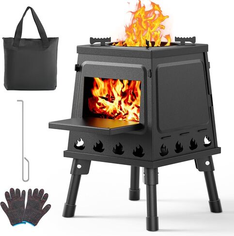 Camping Wood Stove, Small Portable Cast Iron Wood Stove: Compact Outdoor Cooking Solution with Carrying Bag in Saudi Arabia