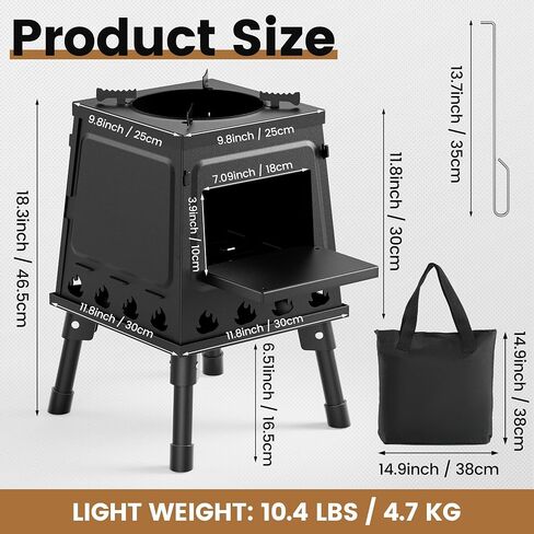 Camping Wood Stove, Small Portable Cast Iron Wood Stove: Compact Outdoor Cooking Solution with Carrying Bag in Saudi Arabia