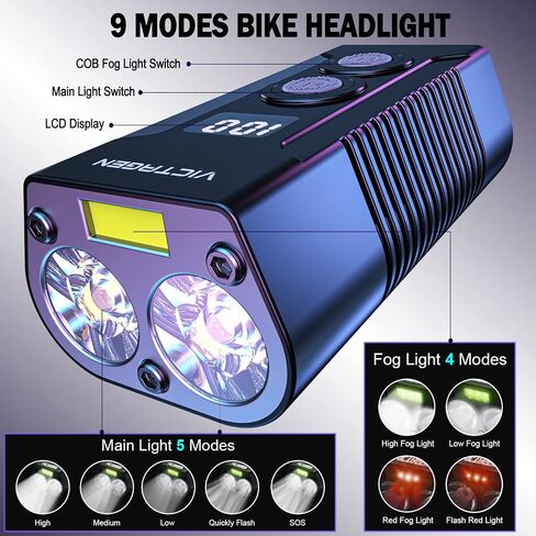 Victagen Bike Lights 5000 Lumens 3LED Bike Lights for Night Riding, Super Bright Bike Light Front and Back, USB Rechargeable Bike Headlight, 6 Modes Bike Headlight, for Adult Bike MTB ebike Lights in Kuwait