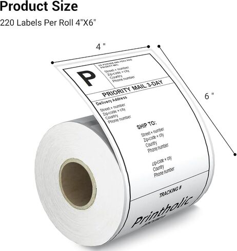 4x6 Thermal Labels, 2 Roll, Direct Thermal Stickers with Perforated, 220 Labels/Roll, Compatible with Rollo, Jadens, Zebra, Datamax, Fargo, Sato, Eltron Desktop Thermal Printer in Saudi Arabia
