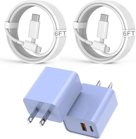 Fast iPhone Charger, 2Pack 20W Dual Port QC+ USB C Charger Block Plug Adapter Dual Charger iPhone Fast Charging Brick 6 FT USB C to Lightning Cable iPhone Cord for iPhone 14/13/12/11/Pro Max/Mini/XR/X in Saudi Arabia
