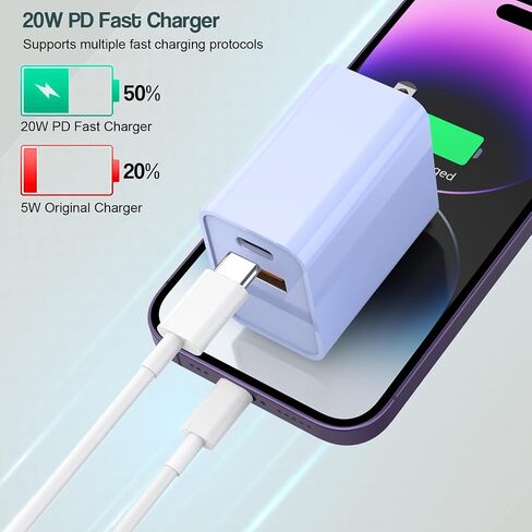 Fast iPhone Charger, 2Pack 20W Dual Port QC+ USB C Charger Block Plug Adapter Dual Charger iPhone Fast Charging Brick 6 FT USB C to Lightning Cable iPhone Cord for iPhone 14/13/12/11/Pro Max/Mini/XR/X in Saudi Arabia