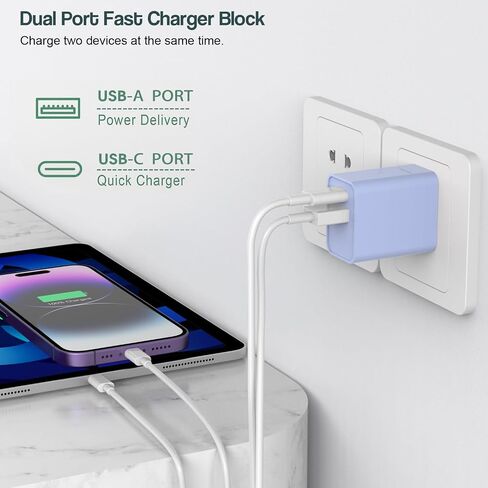 Fast iPhone Charger, 2Pack 20W Dual Port QC+ USB C Charger Block Plug Adapter Dual Charger iPhone Fast Charging Brick 6 FT USB C to Lightning Cable iPhone Cord for iPhone 14/13/12/11/Pro Max/Mini/XR/X in Saudi Arabia