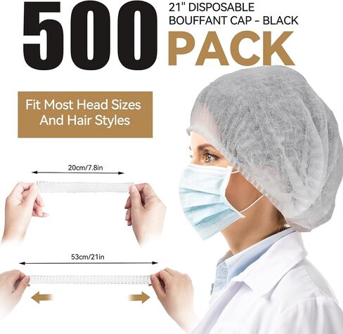 500Pcs Disposable Bouffant Caps, 21" Unisex Hair Nets Non-Woven for Food Service Kitchen Head Covers for Labs,Hospital in Saudi Arabia