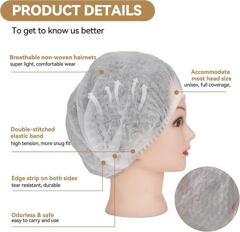 500Pcs Disposable Bouffant Caps, 21" Unisex Hair Nets Non-Woven for Food Service Kitchen Head Covers for Labs,Hospital in Saudi Arabia