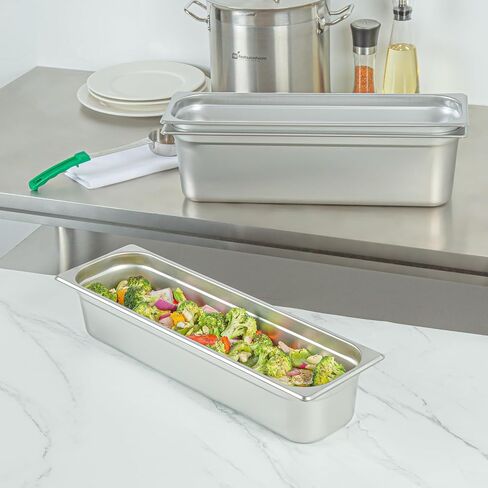 Restaurantware-Kitchen Tek مقالي طاولة بخار طويلة بحجم 1/2، 6 مقالي بخار مضادة للمربى - تباع الأغطية بشكل منفصل، عمق 4 بوصات، مقالي فندق من الفولاذ المقاوم للصدأ مقاس 24، قابلة للتجميد، لمناسبات تقديم الطعام والحفلات in Saudi Arabia