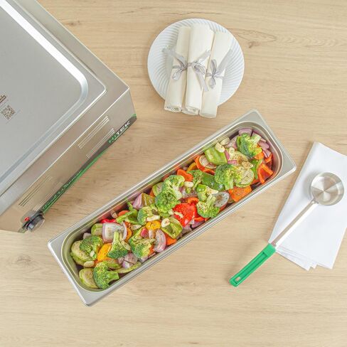 Restaurantware-Kitchen Tek مقالي طاولة بخار طويلة بحجم 1/2، 6 مقالي بخار مضادة للمربى - تباع الأغطية بشكل منفصل، عمق 4 بوصات، مقالي فندق من الفولاذ المقاوم للصدأ مقاس 24، قابلة للتجميد، لمناسبات تقديم الطعام والحفلات in Saudi Arabia