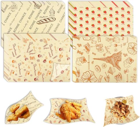 200 ورقة من ورق ديلي فراولة مقاوم للدهون من ورق الشمع الجاف المربع للخبز والساندويتش والهامبرغر، وبطانات سلة الطعام للنزهة، والحفلات، والشواء in Kuwait