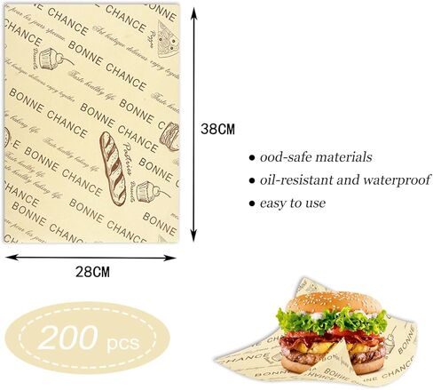 200 ورقة من ورق ديلي فراولة مقاوم للدهون من ورق الشمع الجاف المربع للخبز والساندويتش والهامبرغر، وبطانات سلة الطعام للنزهة، والحفلات، والشواء in Kuwait