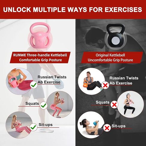 RUNWE 3 Handle Kettlebells Weight - Weight for Women Options 5, 10, 15 and 20 LB for Russian Twists AB Exercise, Weightlifting and Core Fitness Exercise Home Gym [Single in Sold] in Saudi Arabia
