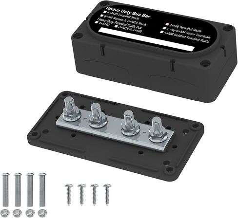 600A Bus Bar 12V Power Distribution Block with 3/8" (M10) 4-Posts Heavy Duty Terminals Block with Cover for Automotive, Marine, Battery System (Black) in Kuwait