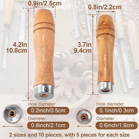 4 PCS Wooden File Handles with Strong Metal Collars, Medium Wooden Handle for 6"-8" File and Large Wood Handle for 10"-12" File, Screwdriver Hand Drill File Handle in Saudi Arabia