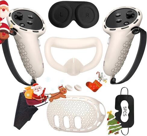 Silicone Cover Set Compatible with Oculus/Meta Quest 3,VR Accessories Silicone Protective Cover Hard Shell Includes Controller Grips,Front Shell Headset Cover and Face Cover(White) in Saudi Arabia