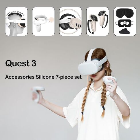 Silicone Cover Set Compatible with Oculus/Meta Quest 3,VR Accessories Silicone Protective Cover Hard Shell Includes Controller Grips,Front Shell Headset Cover and Face Cover(White) in Saudi Arabia