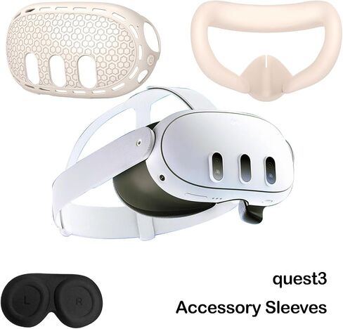 Silicone Cover Set Compatible with Oculus/Meta Quest 3,VR Accessories Silicone Protective Cover Hard Shell Includes Controller Grips,Front Shell Headset Cover and Face Cover(White) in Saudi Arabia
