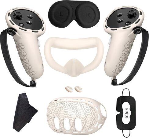 Silicone Cover Set Compatible with Oculus/Meta Quest 3,VR Accessories Silicone Protective Cover Hard Shell Includes Controller Grips,Front Shell Headset Cover and Face Cover(White) in Saudi Arabia