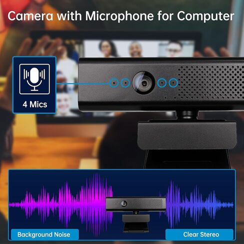 USB Webcam for PC Laptop with Microphone and Light, Full HD 1080P Web Cam, 120° Wide Angle View Camera, Automatic Low Light Correction, for Streaming Video Calls Conference in Saudi Arabia
