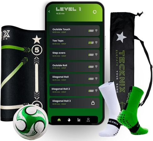 Soccer Training mat with app - Soccer Dribble Trainer for Kids- Soccer Skills Training Equipment - Indoor Soccer Training Game - Ideal Gift Set with Non-Slip Socks and Ball. in Saudi Arabia