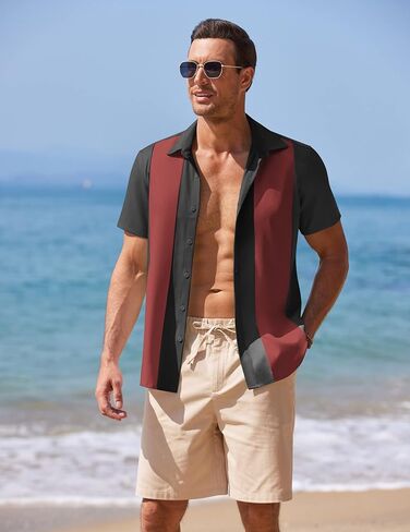 COOFANDY Men's Casual Vintage Bowling Shirt Untucked Short Sleeve Button Down Summer Beach Shirts in Saudi Arabia