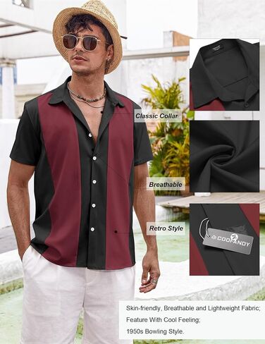 COOFANDY Men's Casual Vintage Bowling Shirt Untucked Short Sleeve Button Down Summer Beach Shirts in Saudi Arabia