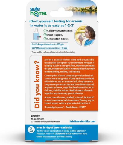 Safe Home® DIY Arsenic in Water Test Kit – at Home Testing for Arsenic in Any Freshwater Supply – Detection 0-500 PPB – Fast Results in Saudi Arabia