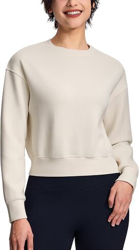 Modal Soft Cropped Sweatshirts for Women Long Sleeve Crew Neck Pullover Crop Top in Kuwait