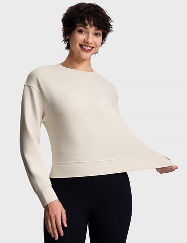 Modal Soft Cropped Sweatshirts for Women Long Sleeve Crew Neck Pullover Crop Top in Kuwait