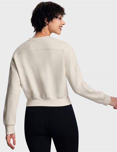 Modal Soft Cropped Sweatshirts for Women Long Sleeve Crew Neck Pullover Crop Top in Kuwait