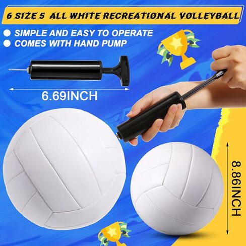 Jexine 6 Pcs All White Volleyball Ball Blank Official Size 5 Volleyball Ball Christian Charity Donation Plain White Volleyball Ball with Needle Pump for Autographs Awards Sign Painting Coaches Gift in Kuwait