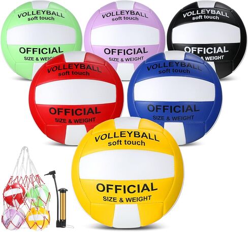 Junkin 6 Pack Volleyballs Official Size 5 Waterproof Soft Volleyball with Pump and Net Bag Outdoor Indoor Beach Gym Game Training Sport Gift for Adults in Kuwait