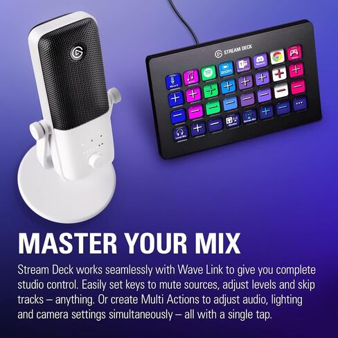 Elgato Wave:3 White - ميكروفون مكثف USB بجودة استوديو ممتاز للبث والبودكاست والألعاب والمكاتب المنزلية، برنامج خلاط مجاني، مضاد للتشويه، التوصيل والتشغيل، لأجهزة Mac والكمبيوتر الشخصي (متجدد) in Saudi Arabia