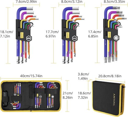 AMTOVL Hex Keys Set - Allen Key Set & Torx Key Set, Metric/Imperial 27PCS Allen Wrench Set Long Arm Ball Head Design with T-Handle Color Coding 1.5-10mm, T10-T50, 1/16-3/8 in Saudi Arabia