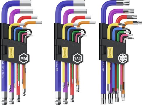 AMTOVL Hex Keys Set - Allen Key Set & Torx Key Set, Metric/Imperial 27PCS Allen Wrench Set Long Arm Ball Head Design with T-Handle Color Coding 1.5-10mm, T10-T50, 1/16-3/8 in Saudi Arabia