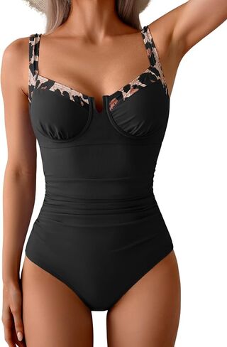 B2prity Women's One Piece Swimsuits Tummy Control Bathing Suits Push Up Swim Suit Color Block Swimwear in Saudi Arabia