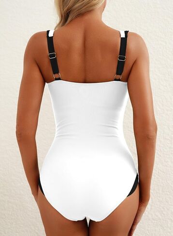 Herseas Women's Two Tone Patchwork One Piece Swimsuit U Hardware Cutout Bathing Suit in Saudi Arabia
